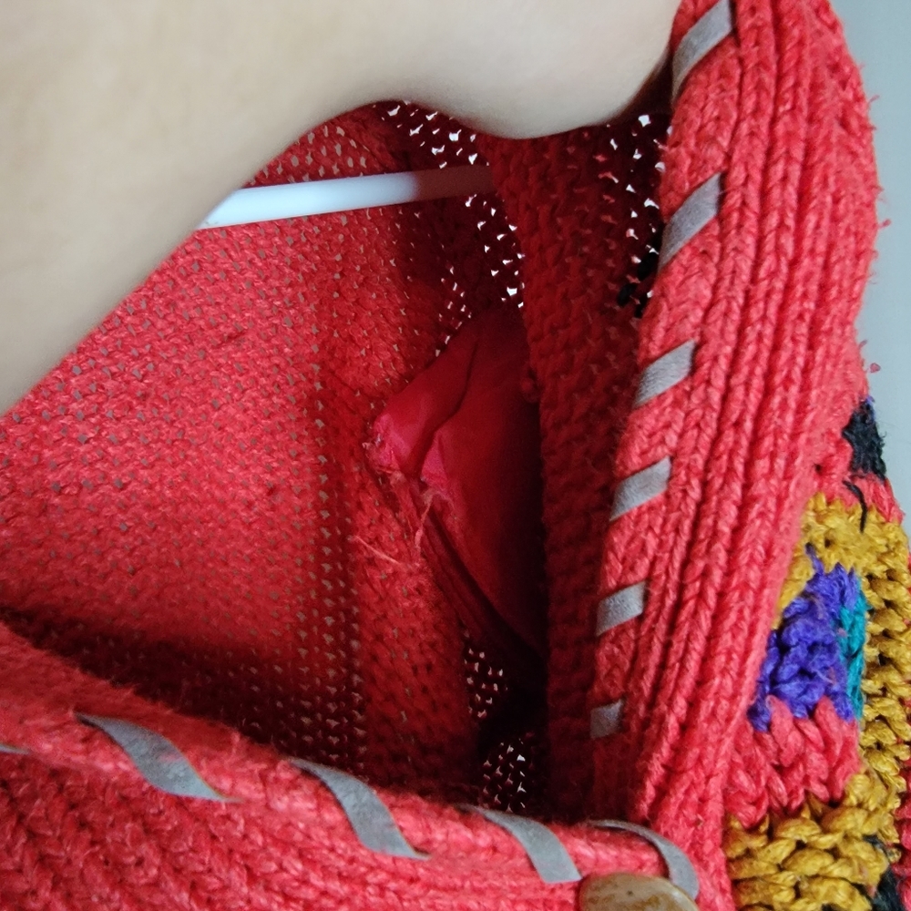 80s Carolina Colours Cardigan Sm Embroidered Knit Red Chunky Oversized Sweater - Picture 3 of 11